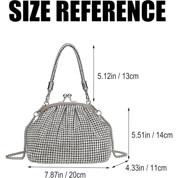 Women A2-Silver Rhinestone Purse Sparkly Evening Glitter Shoulder Bags for Party - Picture 5 of 6